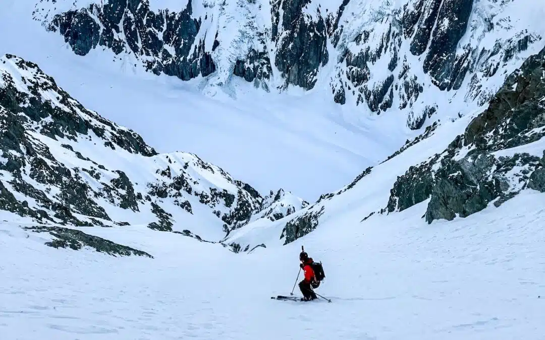 Skiing: Tom Lafaille and Fay Manners in the Grassi, Bonatti and Domenech couloirs  in the Miage bassin